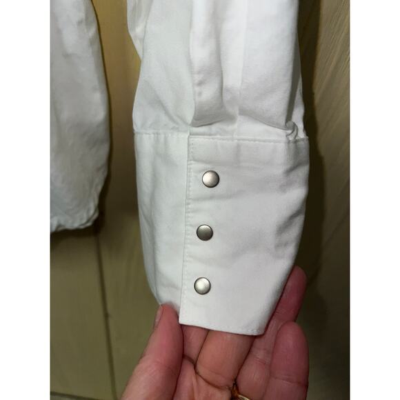 Chico's Shirt Womens 12 Large 100% Cotton Poplin Snap Front Cuff Optic White Top - Picture 8 of 8